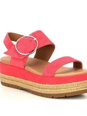UGG April Espadrille Platform Sandals Suede Strawberry Sorbet Pink Size 8.5 NEW